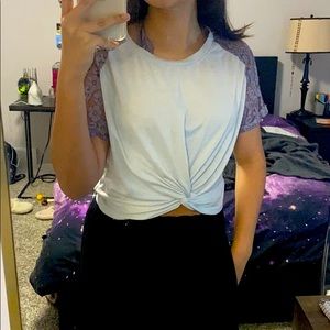 White cropped with floral laced sleeves